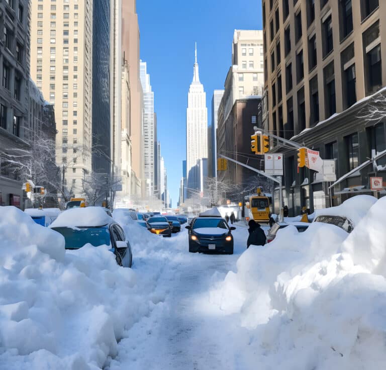 view new york city winter with snow